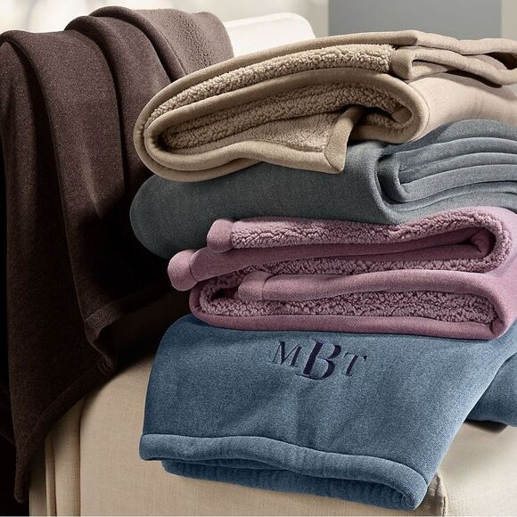 Land's End Sherpa Soft Cozy luxury polyester brown 50 inch throw - Picture 2 of 3